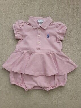 Ralph Lauren Baby Girl Stretch Mesh Peplum Shortall Size 3 Months